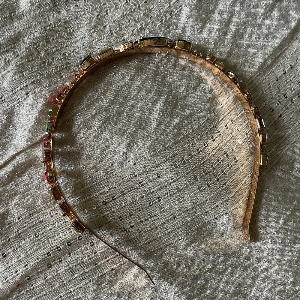 Chunky Multicolor Crystal Statement Headband Gold Jewel Tone Hairband OS